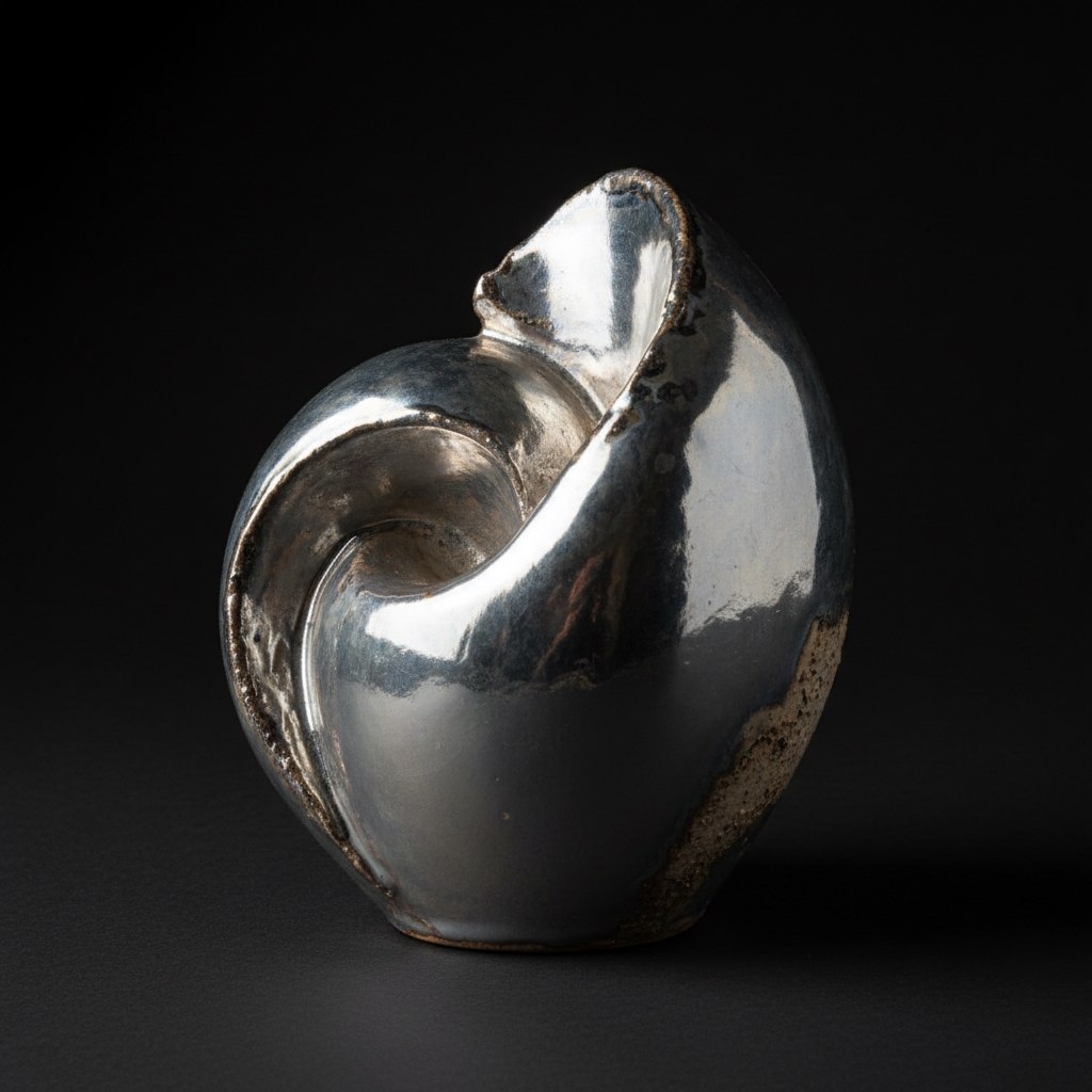 Gümüş parıltılı geniş raku form
